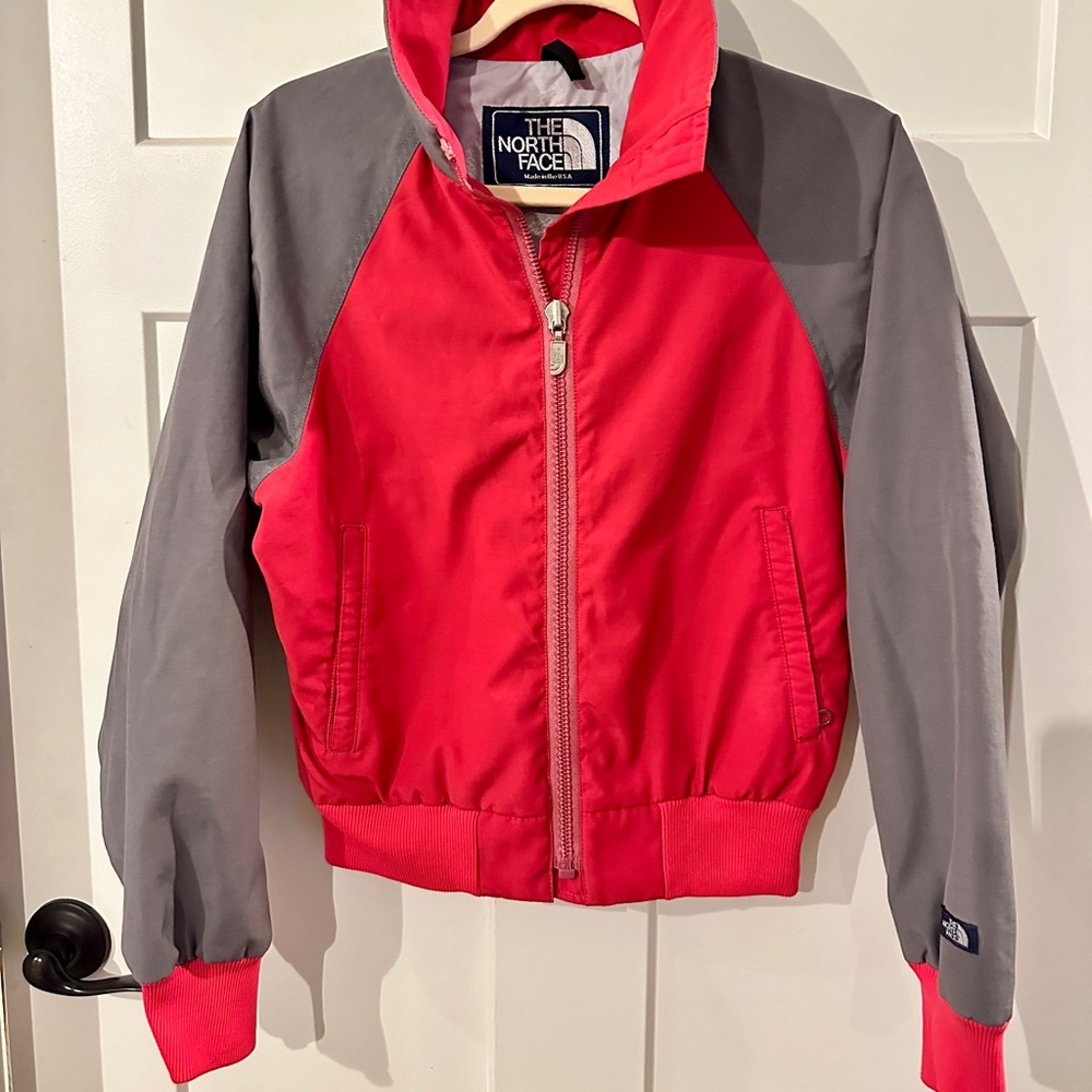 Vintage 80s The North Face Coral Red & Gray Blue Label Anorak Jacket Medium-ish